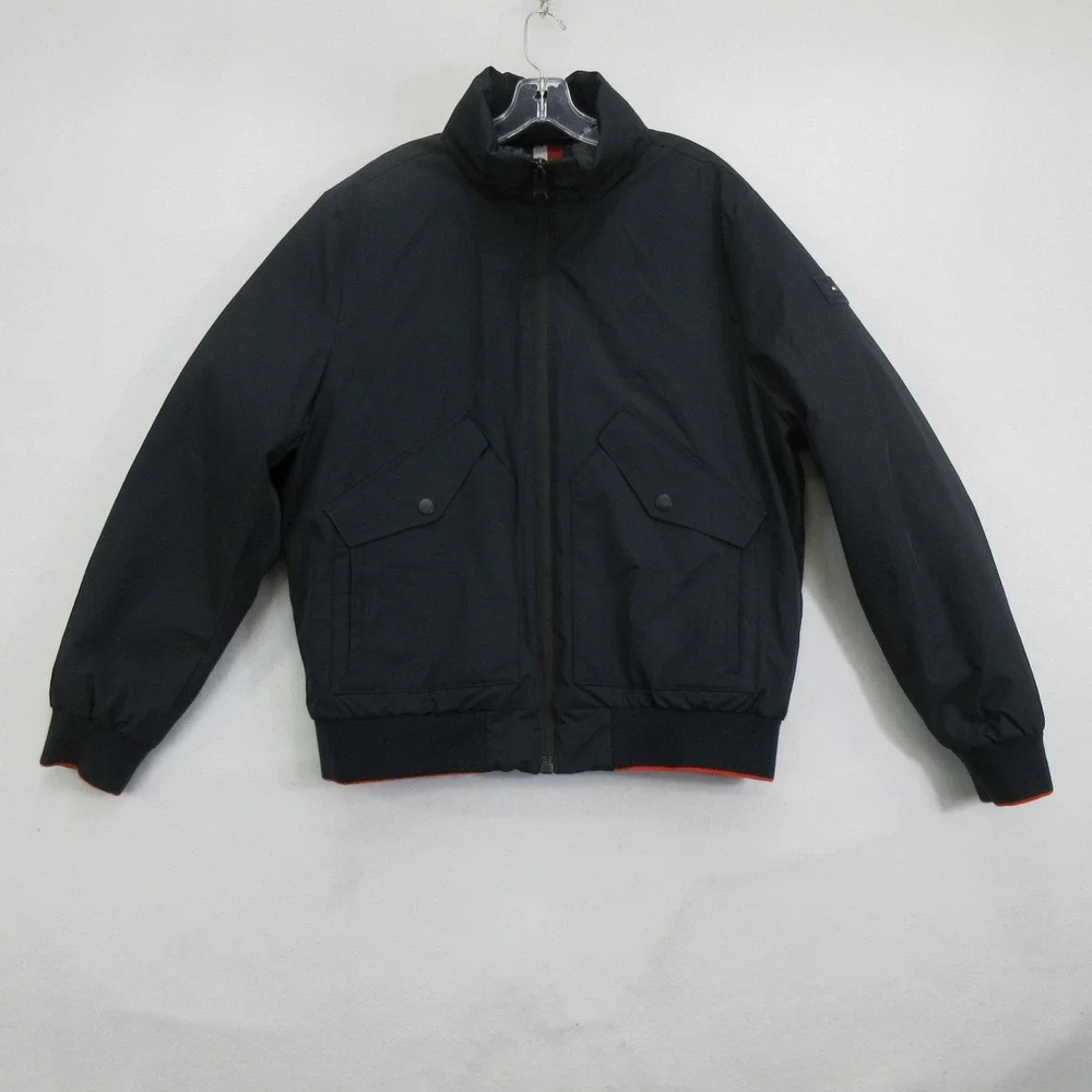 Tommy Hilfiger Men's Jacket L TH Flex Bomber Hooded Full Zip Insulated Navy